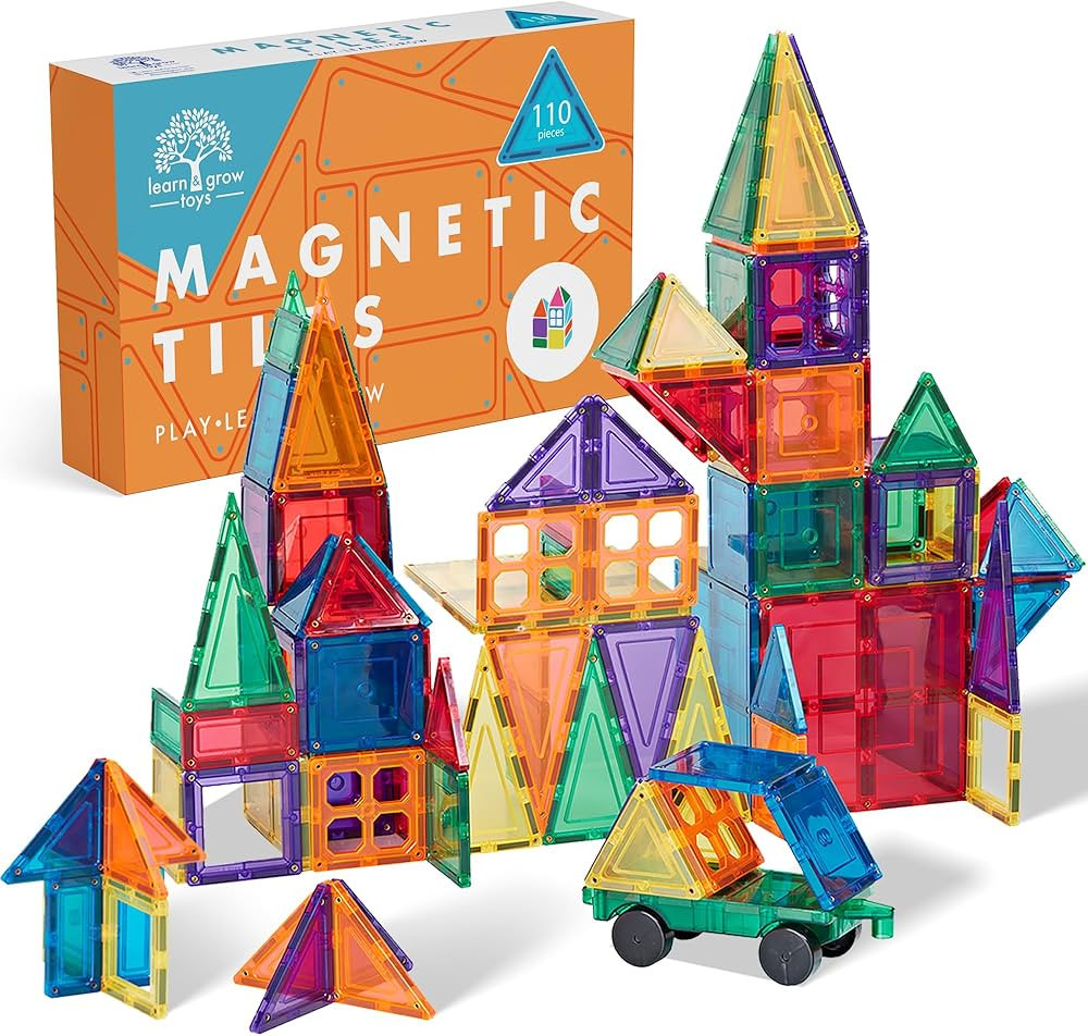 Lean & Grow Toys 110Pcs Magnetic Tiles Builders Pack Kids Magnetic Building Sets 3D Magnet Tile B... | Amazon (US)
