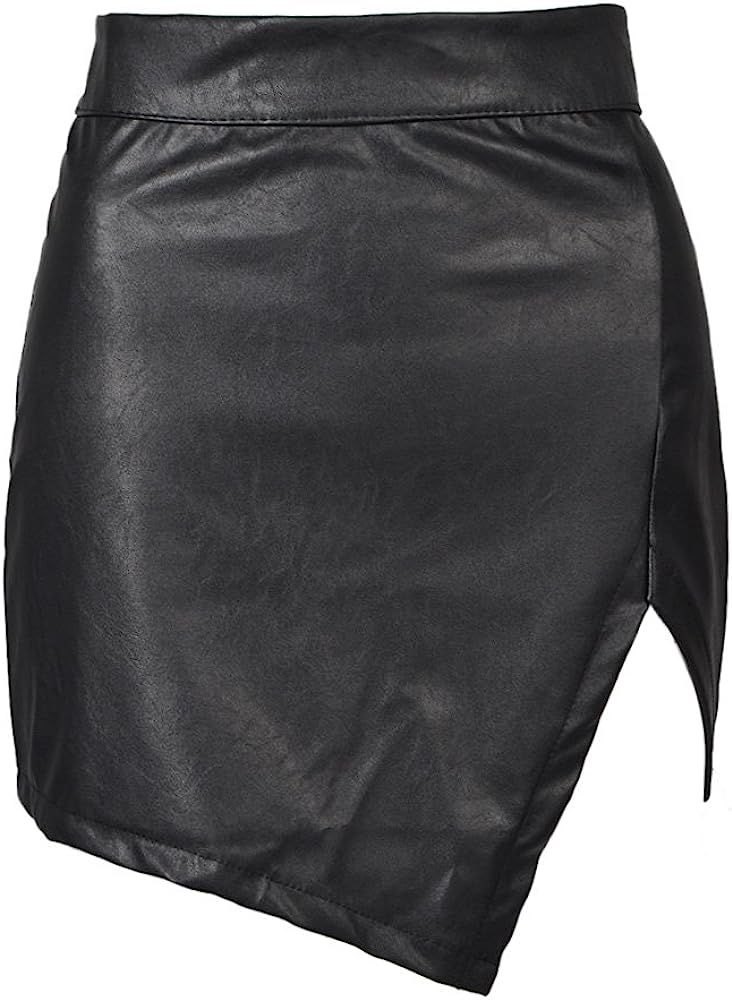 Choies Women's Black Cut Out Mid Waist Asymmetric Hem PU Mini Skirt | Amazon (US)