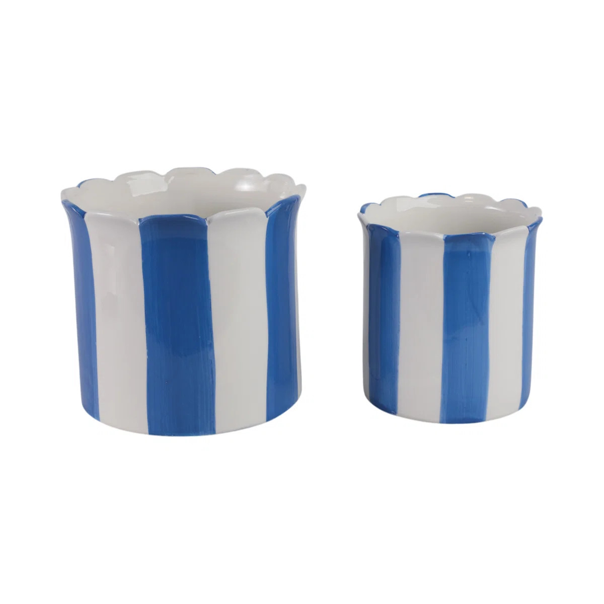 Ceramic Outdoor Planters - Striped Flower Pots With Scalloped Edge - Indoor Planter For Plants, F... | Wayfair North America