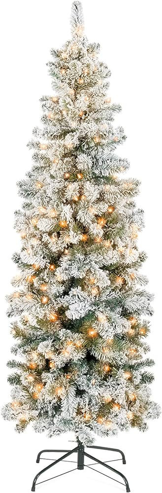 Best Choice Products Pencil Christmas Tree 12Ft Pre-Lit Artificial Snow Flocked Slim Skinny Chris... | Amazon (US)
