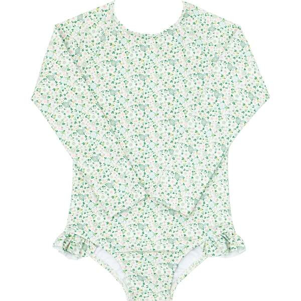 Sea Marsh Floral Rashguard One Piece, Green - Minnow Swim | Maisonette | Maisonette