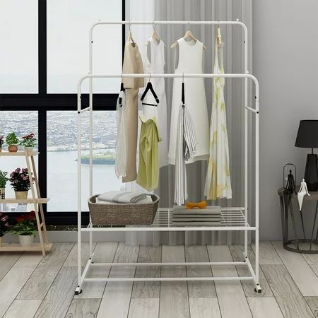 Garment Rack Freestanding Hanger Double Pole Multi-functional Bedroom Clothing Rack Heavy Duty Cloth | Walmart (US)