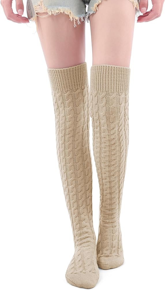 VIBILIA Thigh High Socks Over the Knee Cable Knit Winter Boot Socks Extra Long Non-Slip Leg Warme... | Amazon (US)