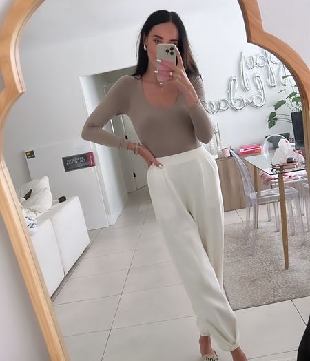 softest buttery scoop neck body suit paired with pants from an Amazon set! 

top is m and set is also size m 

#LTKworkwear #LTKfindsunder50 #LTKtravel