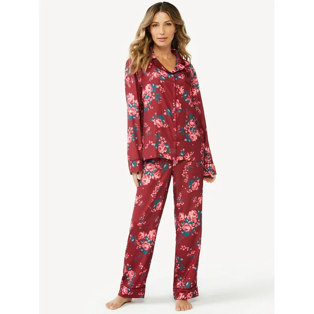 Sofia Intimates by Sofia Vergara Women's Satin Shirt and Pants Pajama Set, 2-Piece - Walmart.com | Walmart (US)