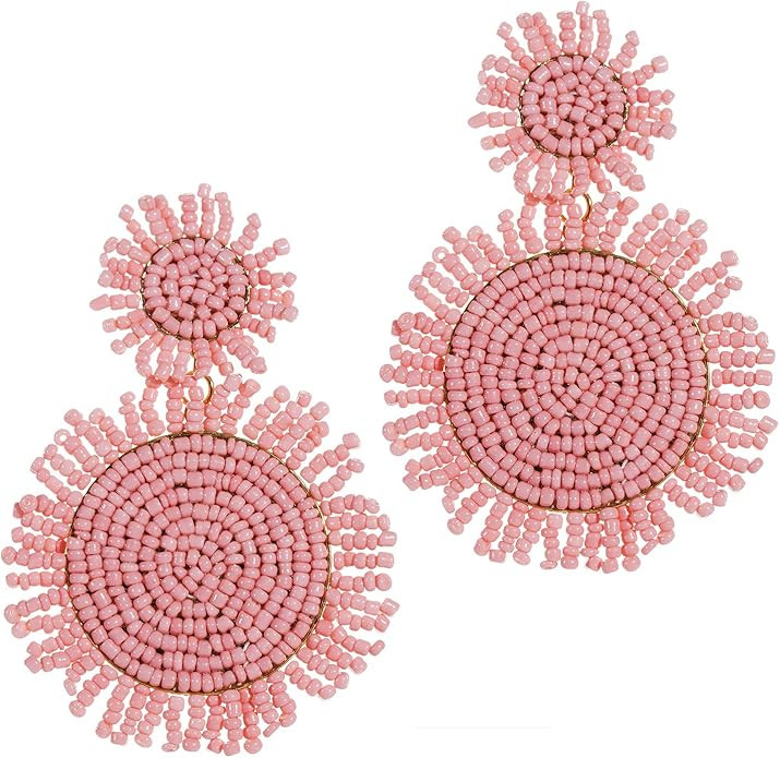 14K Gold Statement Drop Earrings For Women Bohemian Beaded Round Earrings Fashion Large Handmade ... | Amazon (US)