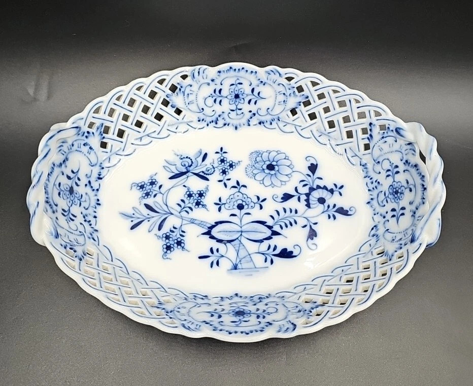 Meissen Germany BLUE ONION PIERCED 9" Oval Basket MINT Oval Stamp  | eBay | eBay US