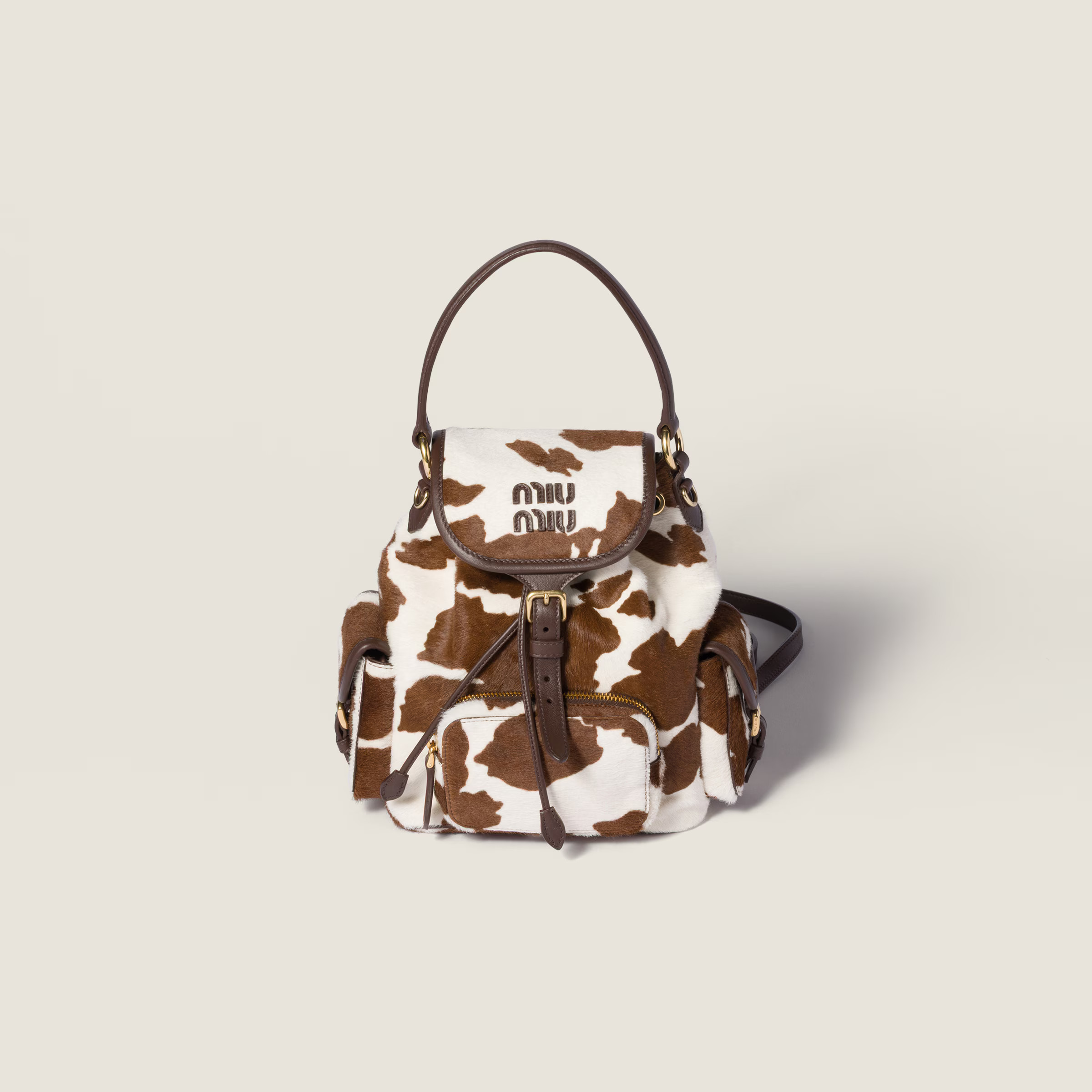 White/burnt Sienna Printed Leather Backpack | Miu Miu | Miu Miu US