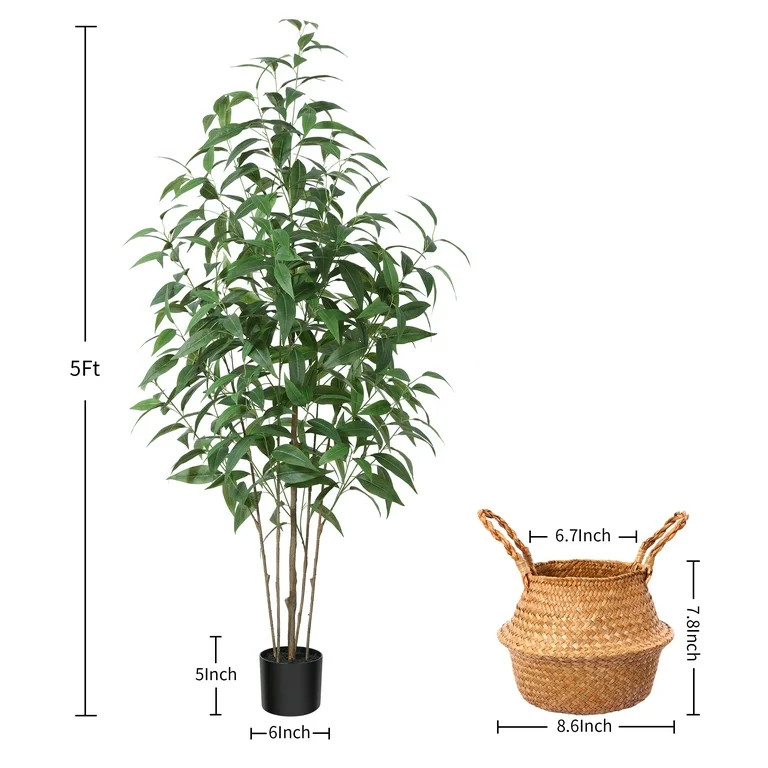 Potted 5FT Artificial Multi Trunk Eucalyptus Tree With Handmade Seagrass Basket for Office Daily ... | Walmart (US)