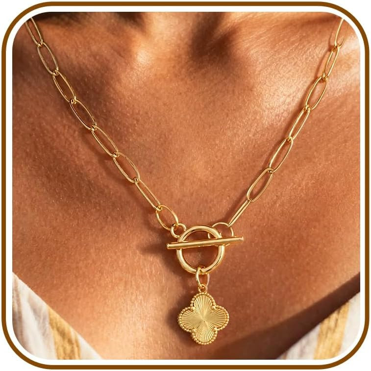 Chunky Gold Charm Necklace for Women Trendy Non Tarnish Paperclip Necklace | Amazon (US)