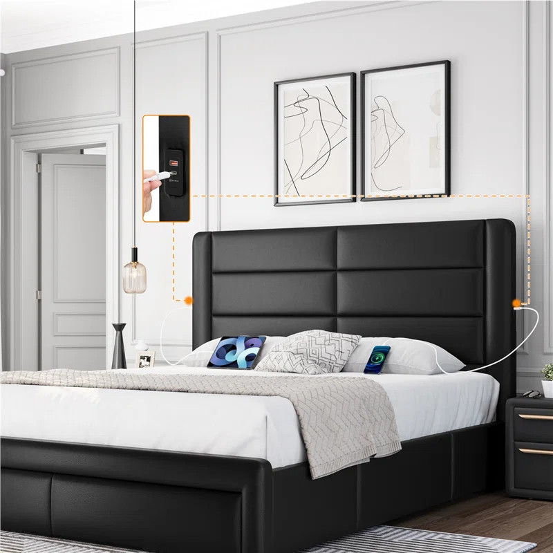 Avelle Vegan Leather Metal Platform Storage Bed | Wayfair North America