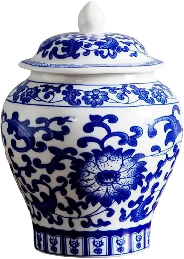 1PC Blue and White Ginger Jars, 350ml Ceramic Ginger Jar with Leakproof Lid, Chinoiserie Vase for... | Amazon (UK)