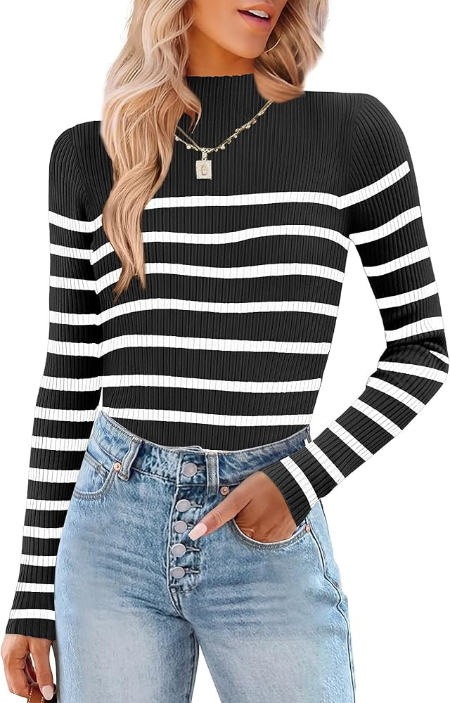 HOTOUCH Women Long Sleeve Tops Ribbed Knit Sweater Mock Turtleneck Shirts Basic Casual Tee Tops F... | Amazon (US)