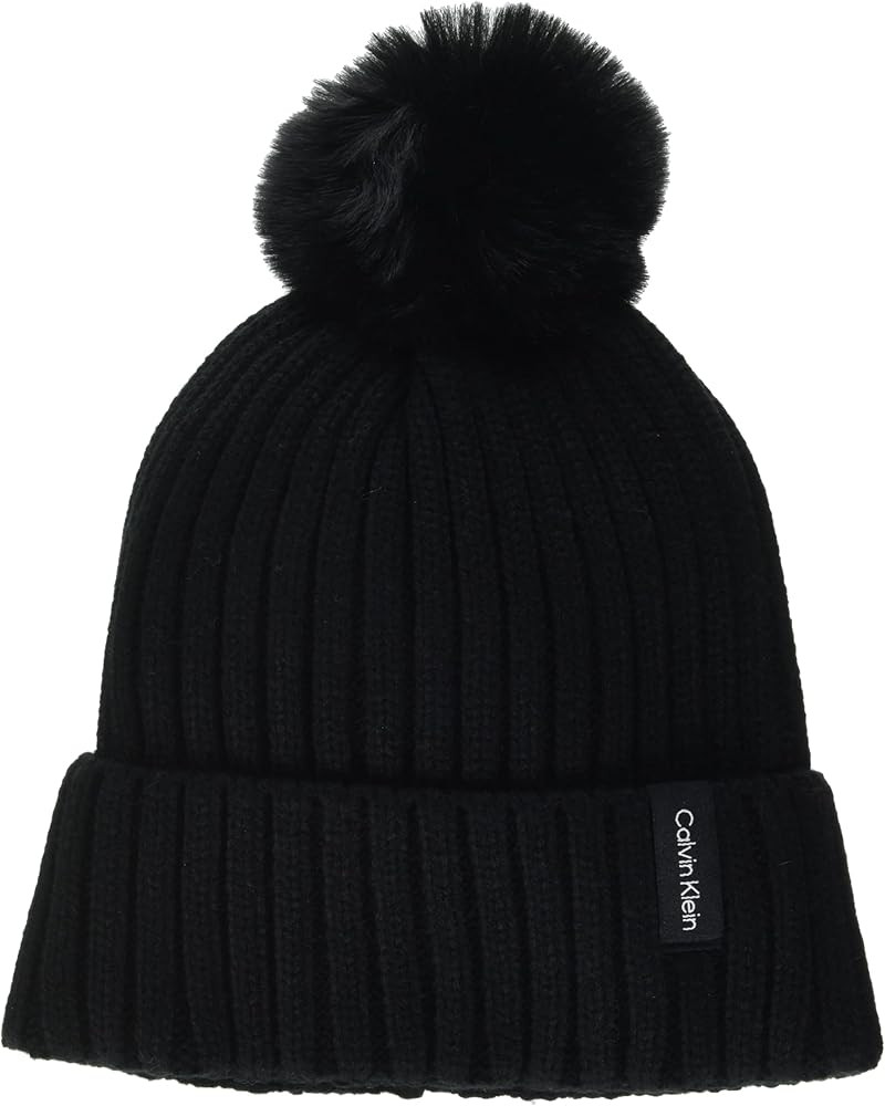 Calvin Klein Women's Faux Fur Pom Knit Beanie Cold Weather Super Soft Hat | Amazon (US)