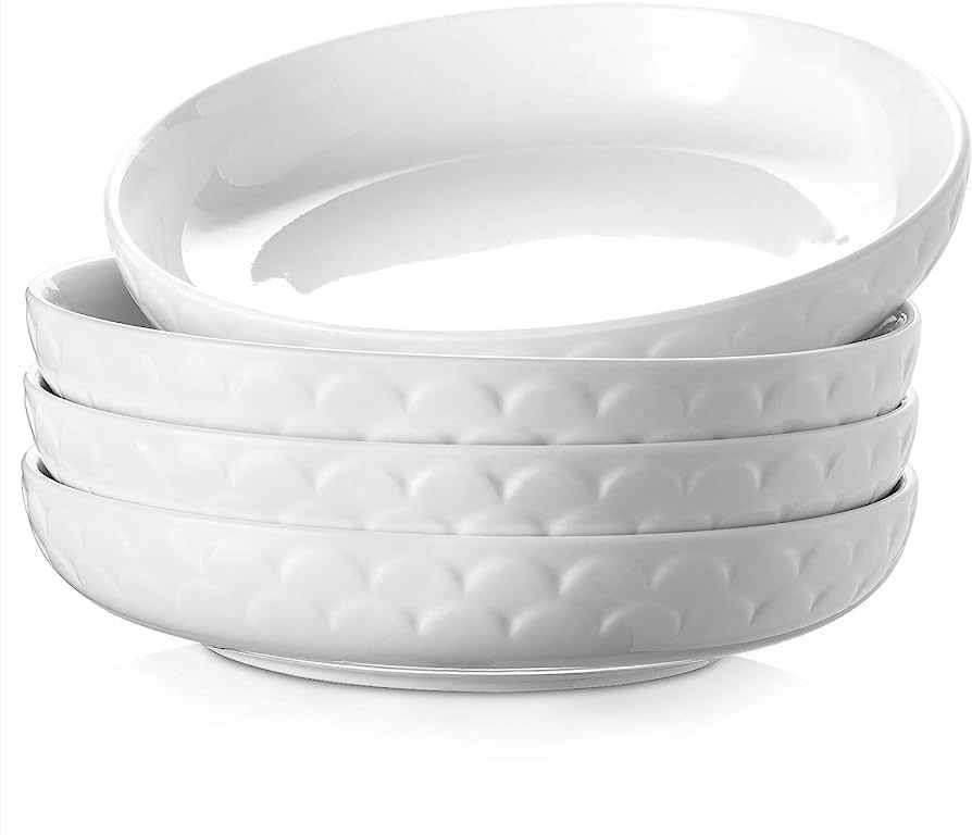 DOWAN Pasta Bowls, 54 oz Large Salad Serving Bowls, 10'' Plates Bowls Set of 4, White Ceramic Sou... | Amazon (US)