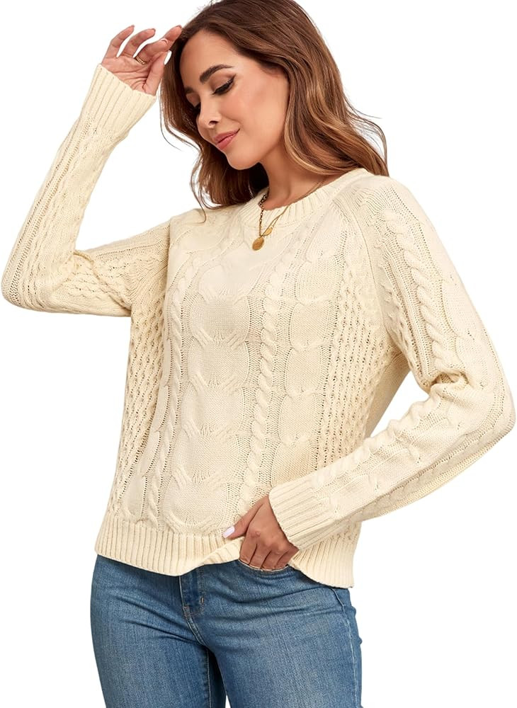ZAFUL Women's Long Sleeve Cable Pullover Sweater 2024 Fall Winter Knit Solid Crewneck Casual Swea... | Amazon (US)