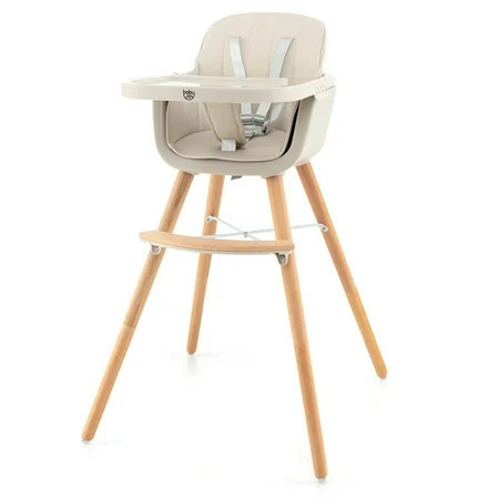 Babyjoy 3 in 1 Convertible Wooden High Chair Toddler Feeding Chair with Cushion Beige | Walmart (US)