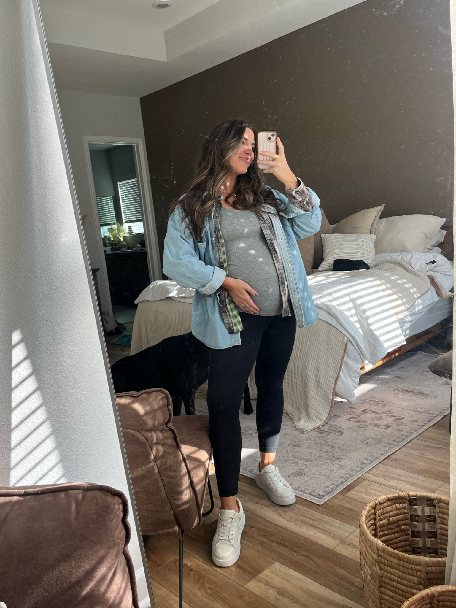 Casual & cozy Fall bump style 
Wearing L in jean jacket
M in oversized flannel
M in tank top
Size up in your normal Lulu’s for the bump if you don’t want to grab maternity leggings

Shoes are amazing and so each to clean!

#LTKbump