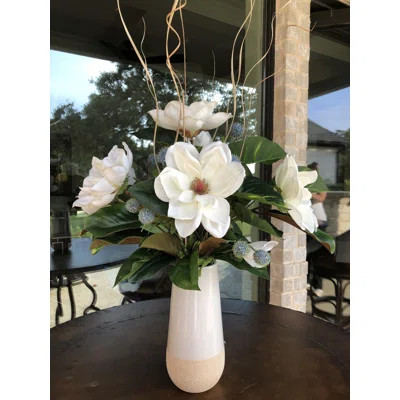 Forever Bouguet Magnolia Floral Arrangement in Vase Primrue | Wayfair North America