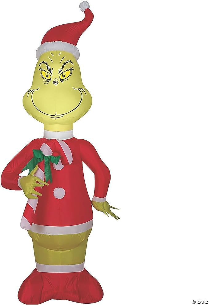 Gemmy 4' Christmas Airblown Inflatable Dr. Seuss Grinch with Candy Cane Indoor/Outdoor Holiday De... | Amazon (US)