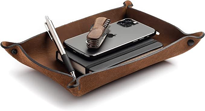 Leather Valet Tray For Men | Made in the USA | EDC Dump Tray for Keys, Phone, Wallet | Catch All ... | Amazon (US)