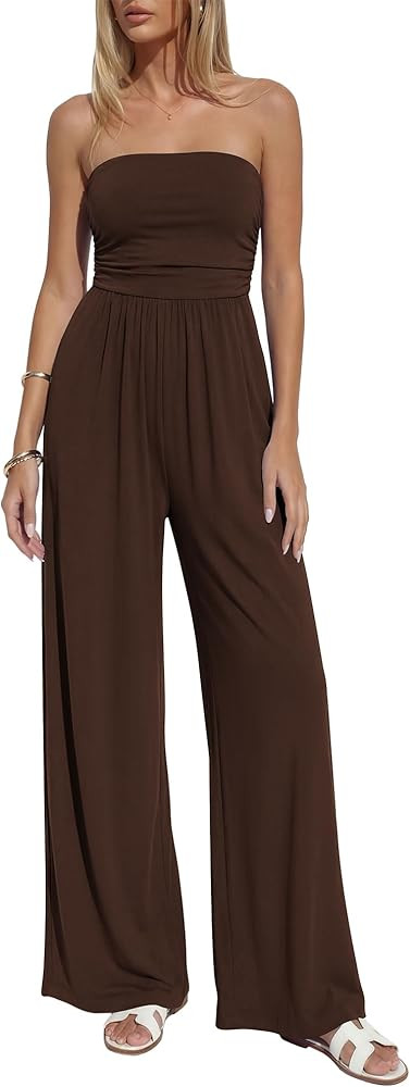 BTFBM Jumpsuits For Women Summer 2026 Beach Vacation Strapless Tube Top Jumpsuit Ruched Casual Wi... | Amazon (US)