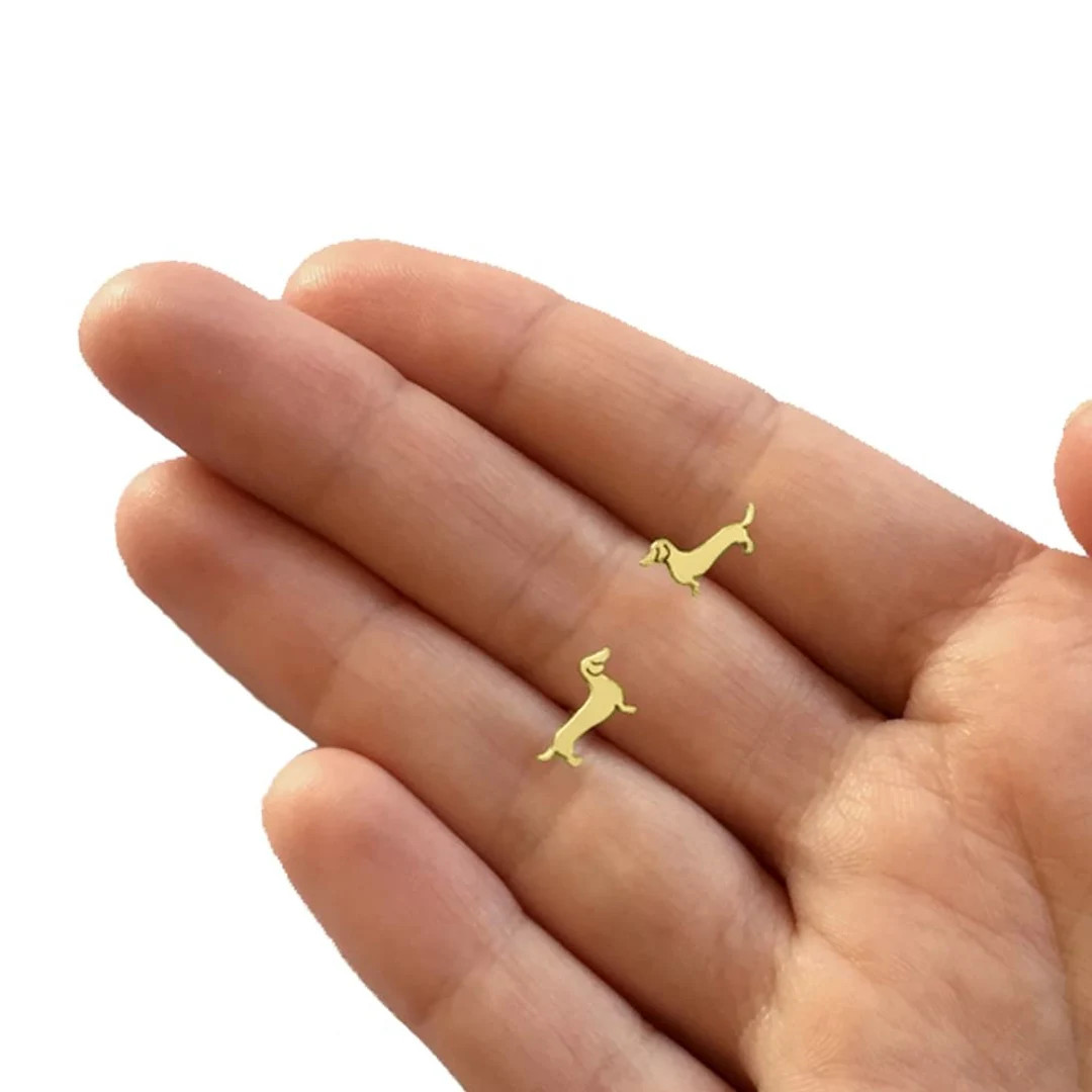 Dachshund Earrings - 14K Gold Plated Silver Doxie Stud Earrings, Sausage Dog Lover Gift |LINE - E... | Etsy (US)