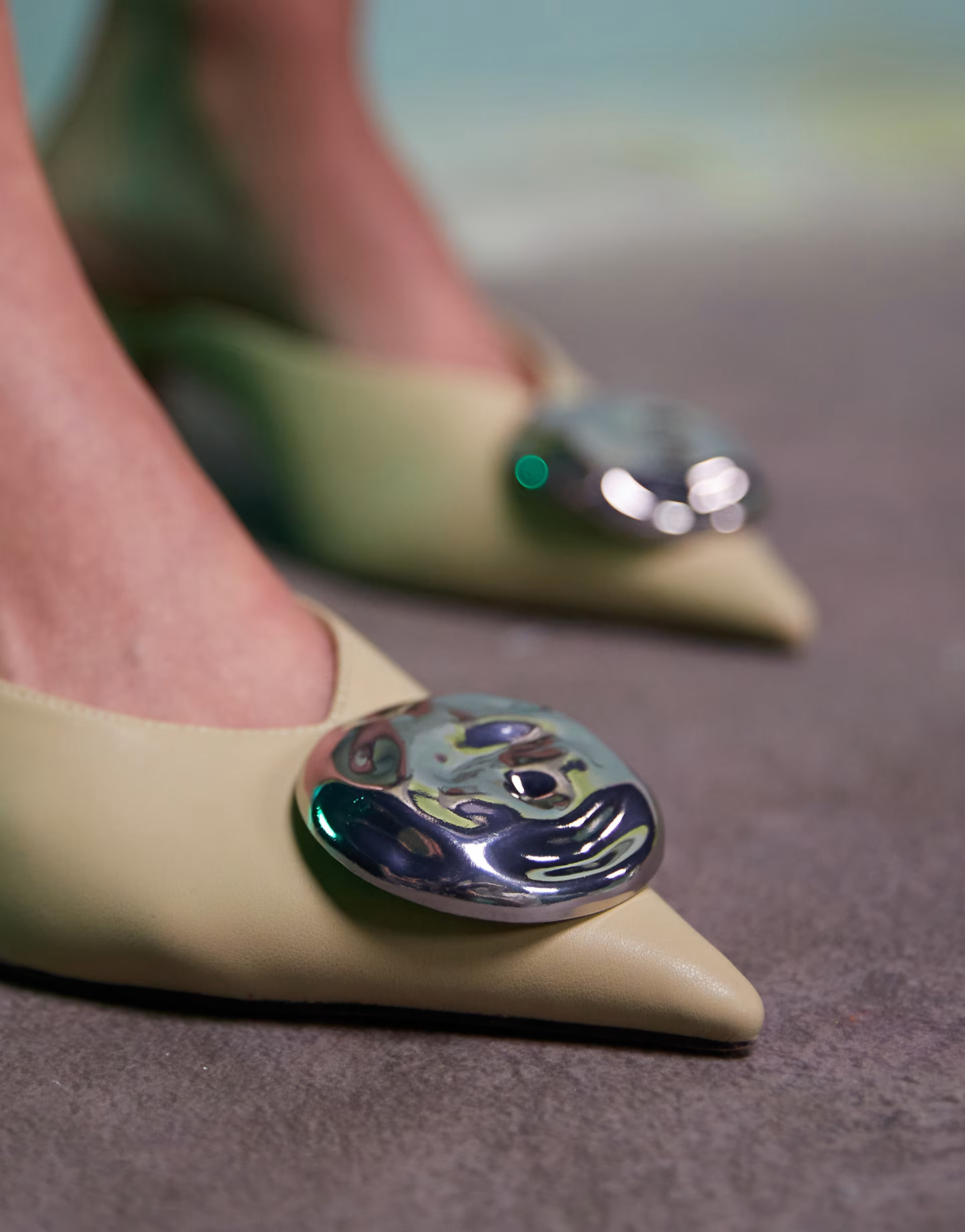 ASOS DESIGN Surprise trim detail mid heeled mules in pistachio | ASOS (Global)