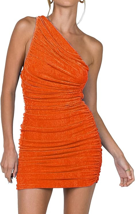 LYANER Women's Sexy One Shoulder Ruched Sleeveless Bodycon Mini Short Dress | Amazon (US)