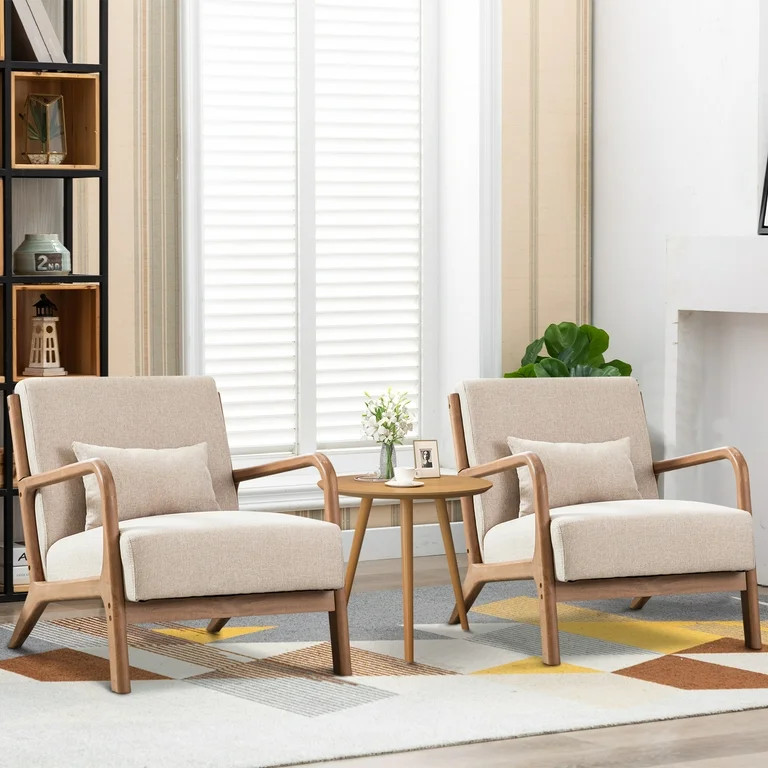 Bonzy Home Mid Century Modern Accent Chairs, Set of 2, Beige | Walmart (US)