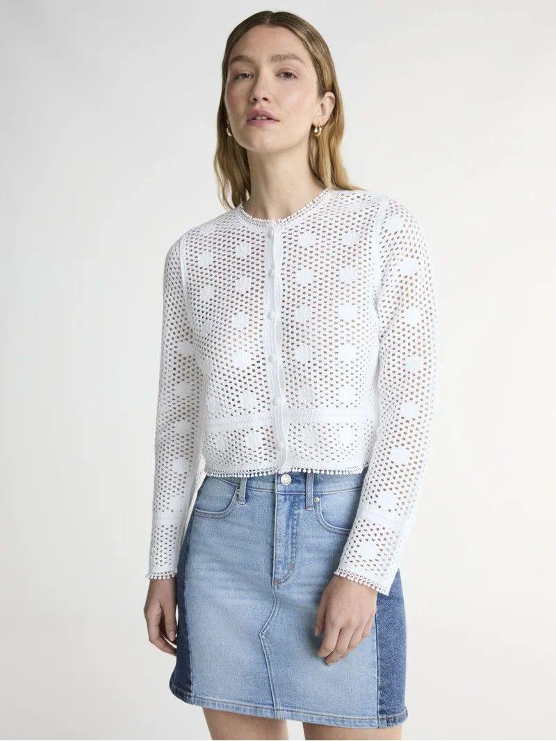 Scoop Women’s and Women’s Plus Crochet Flower Cardigan Sweater, Lightweight, Size XS-4X | Walmart (US)