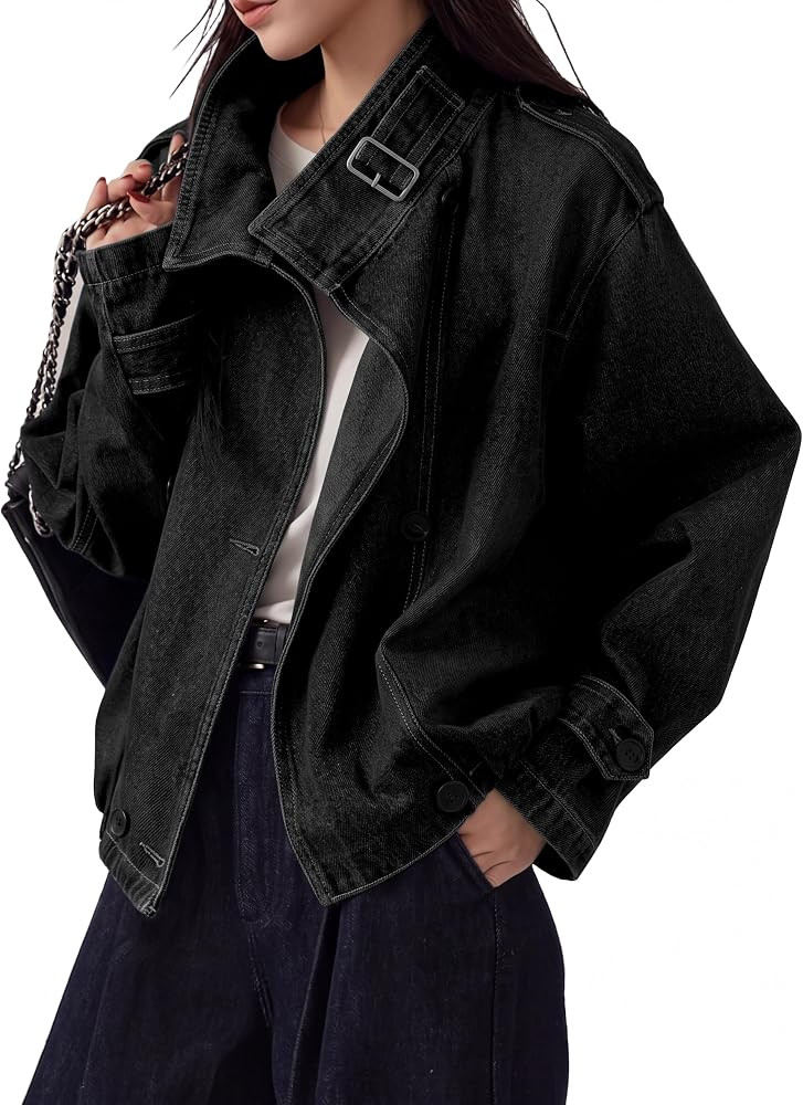 Loose Fit, Long Sleeve, Trendy Denim Cardigan, Elastic Hem, Symmetric Double Row Buttons, Fall & ... | Amazon (US)