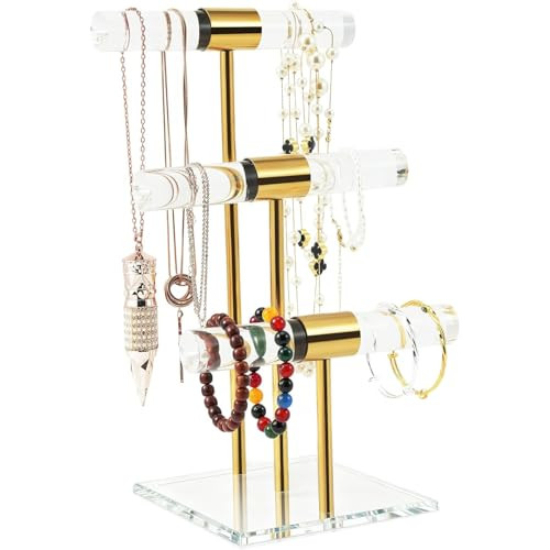 T-Bar Tangle-free Necklace and Jewelry Display Stands, 3-Tier Acrylic Bracelet Holder Stand, Clea... | Amazon (US)