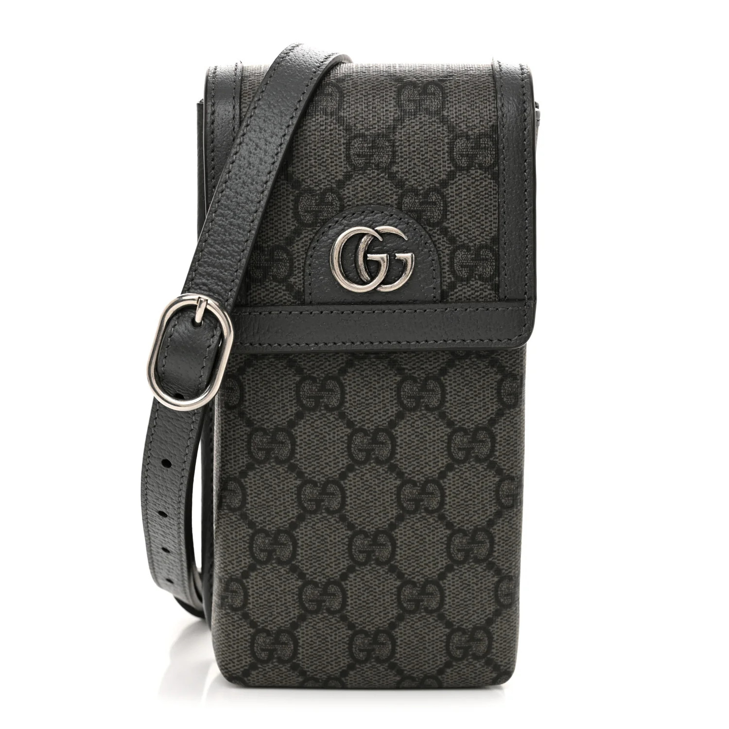 Gucci GG Supreme Monogram Textured Dollar Calfskin Phone Crossbody Bag Grey Black Graphite Grey 1... | FASHIONPHILE (US)