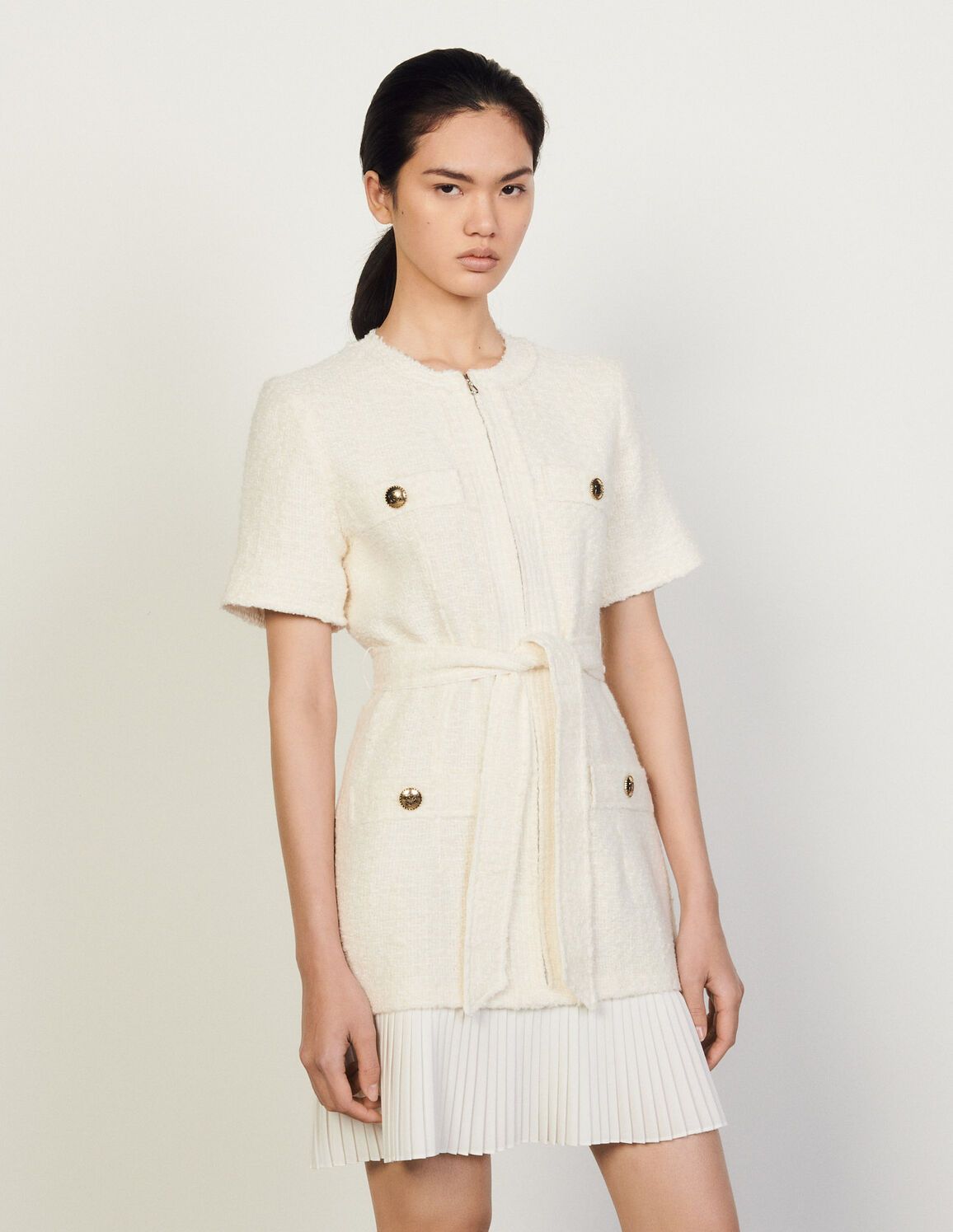 Tweed-effect woollen coat dress | Sandro-Paris US