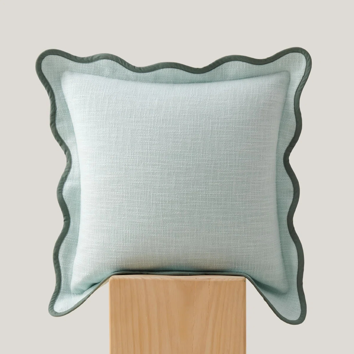 Double Stitch Cotton Decorative Scalloped Throw Pillow Covers,Square Cushion Case for Living Room... | Wayfair North America