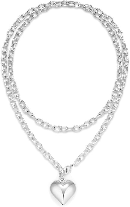 Gold Necklaces For Women Gold Heart Necklace Silver Link Necklace Heart Pendant Necklace Fashion ... | Amazon (US)