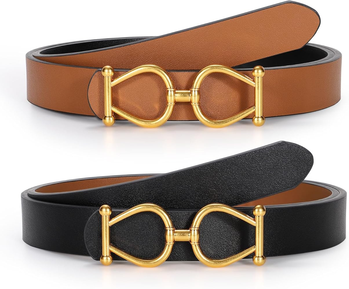 JASGOOD Women Reversible Leather Belt Ladies Fashion Waist Belt for Jeans Pants with Gold Buckle | Amazon (US)