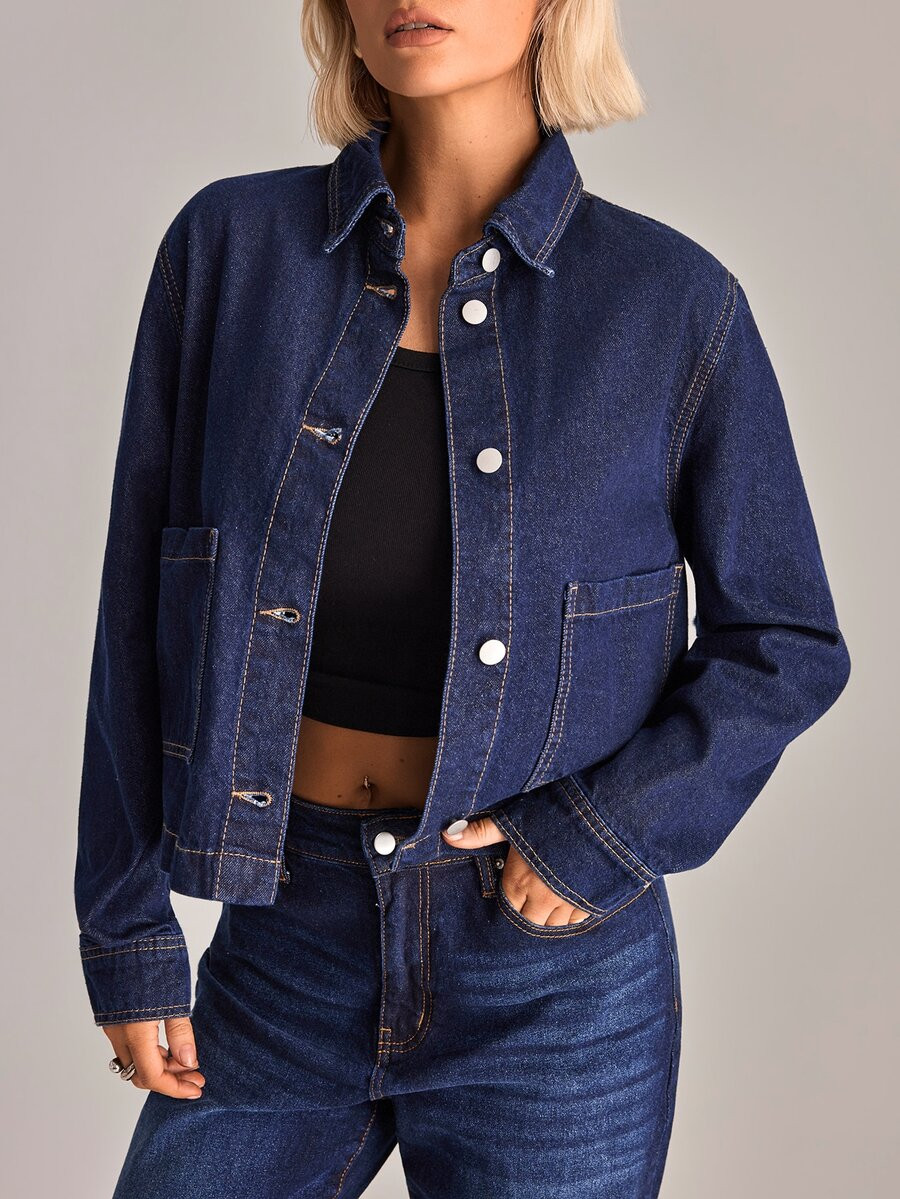 YARNWELL Women's Cropped Denim Jacket – Classic 100% Cotton Short Coat, Everyday Essential For Daily, Work & Travel | SHEIN