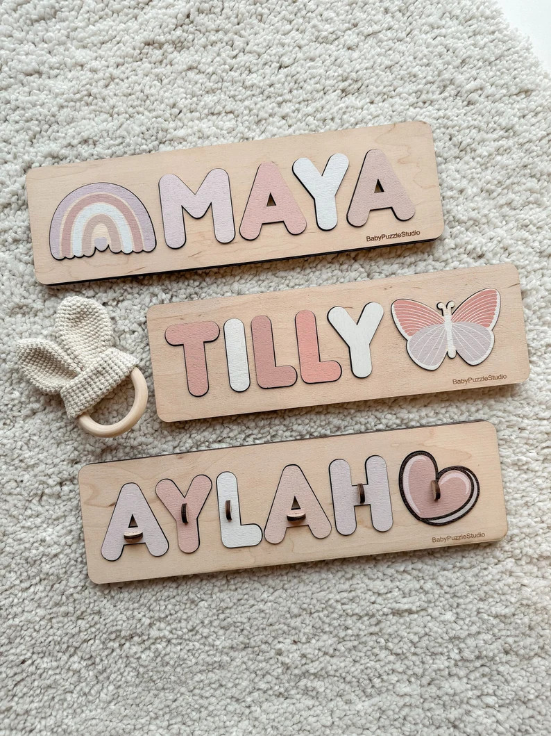 Personalized Baby Name Puzzle with Pegs, First Christmas Gift, Wooden Montessori Toys for Toddler | Etsy (US)