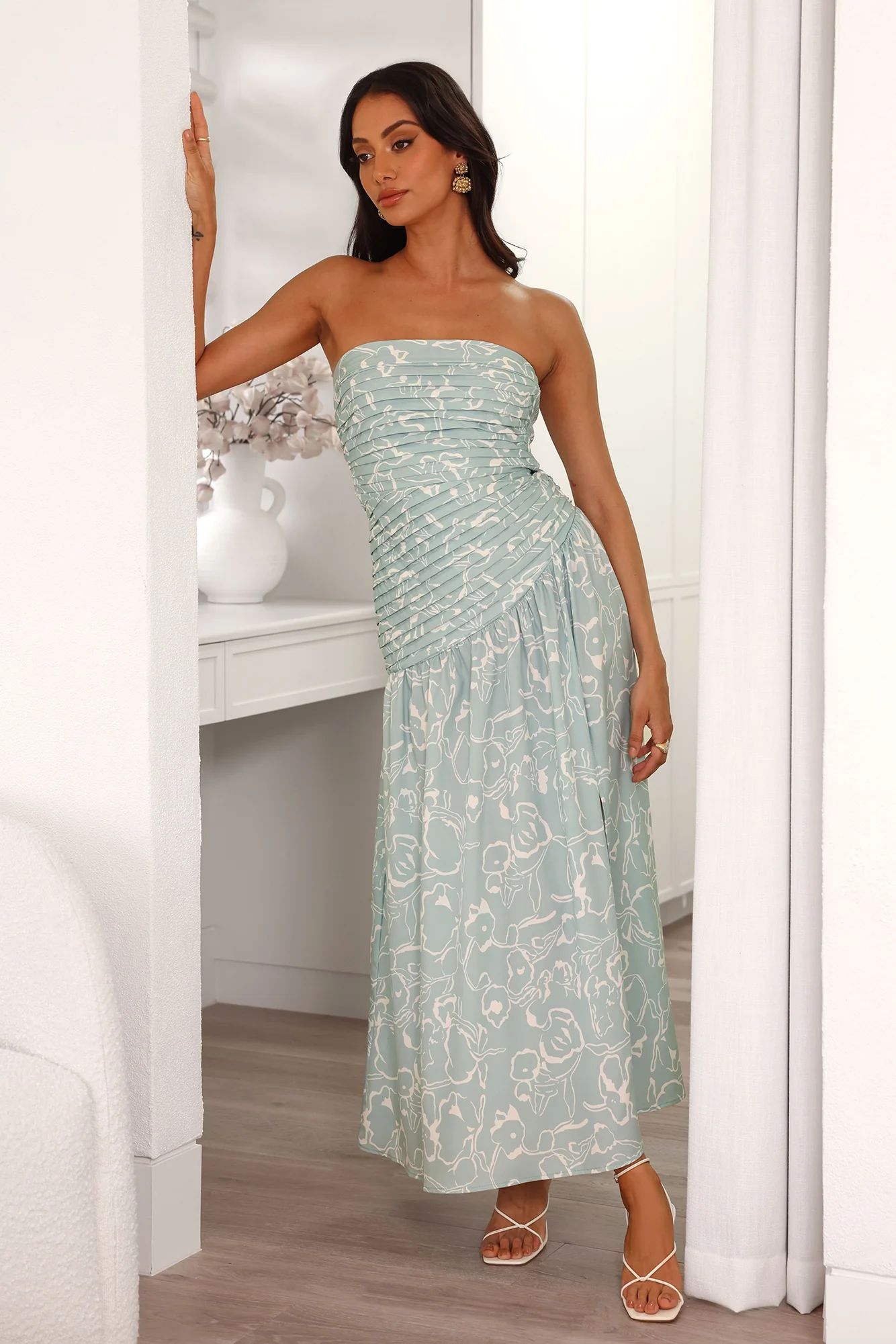 Wild Things Are Strapless Maxi Dress Sage | Hello Molly