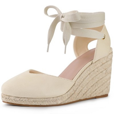 Perphy Women's Platform Lace Up Wedge Sandals Beige 9 | Target