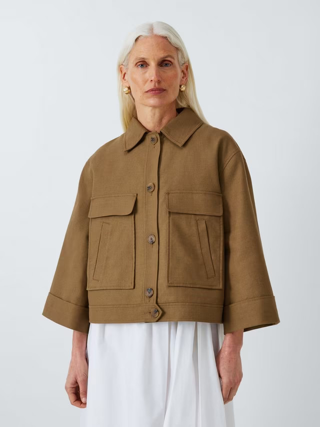 John LewisCotton Linen Blend Jacket, Khaki | John Lewis (UK)