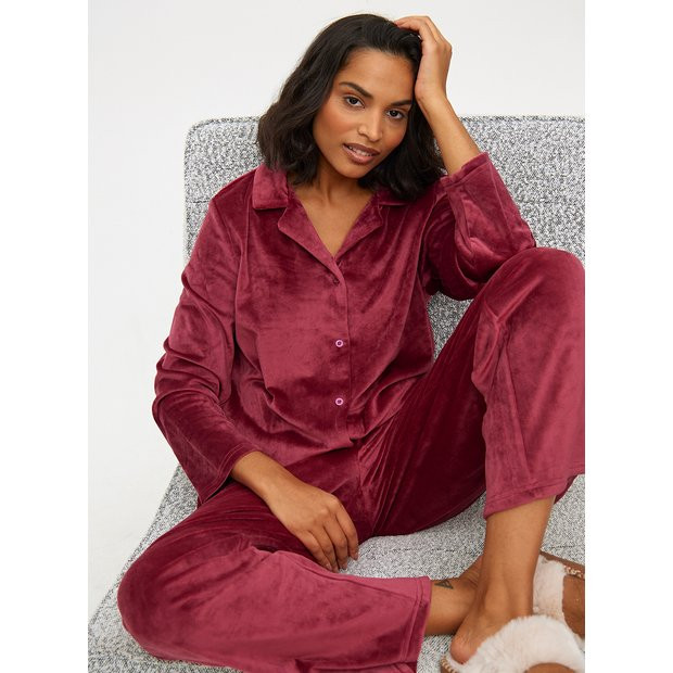 Buy Plum Velour Traditional Long Sleeve Pyjamas L | null | Tu | Tu Clothing