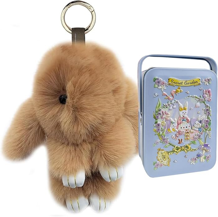 Bunny Plush Keychain, Soft Fluffy Keyring with Tin Box, PomPom Charms Gifts for Key & Bags | Amazon (US)