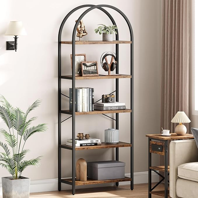IDEALHOUSE Bookshelf 5 Tier Bookcase Arched Display Racks Tall Standing Bookshelves Metal Frame R... | Amazon (US)