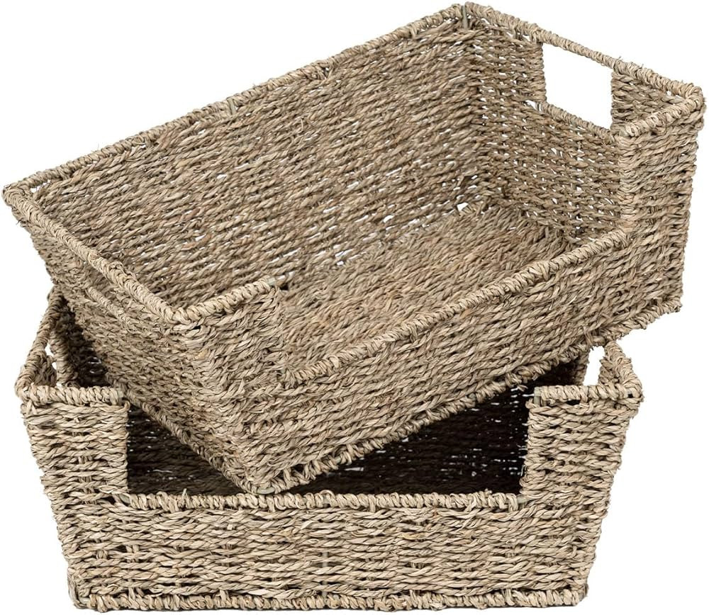 StorageWorks Wicker Storage Basket for Pantry Organizers and Storage, Stackable Seagrass Pantry B... | Amazon (US)