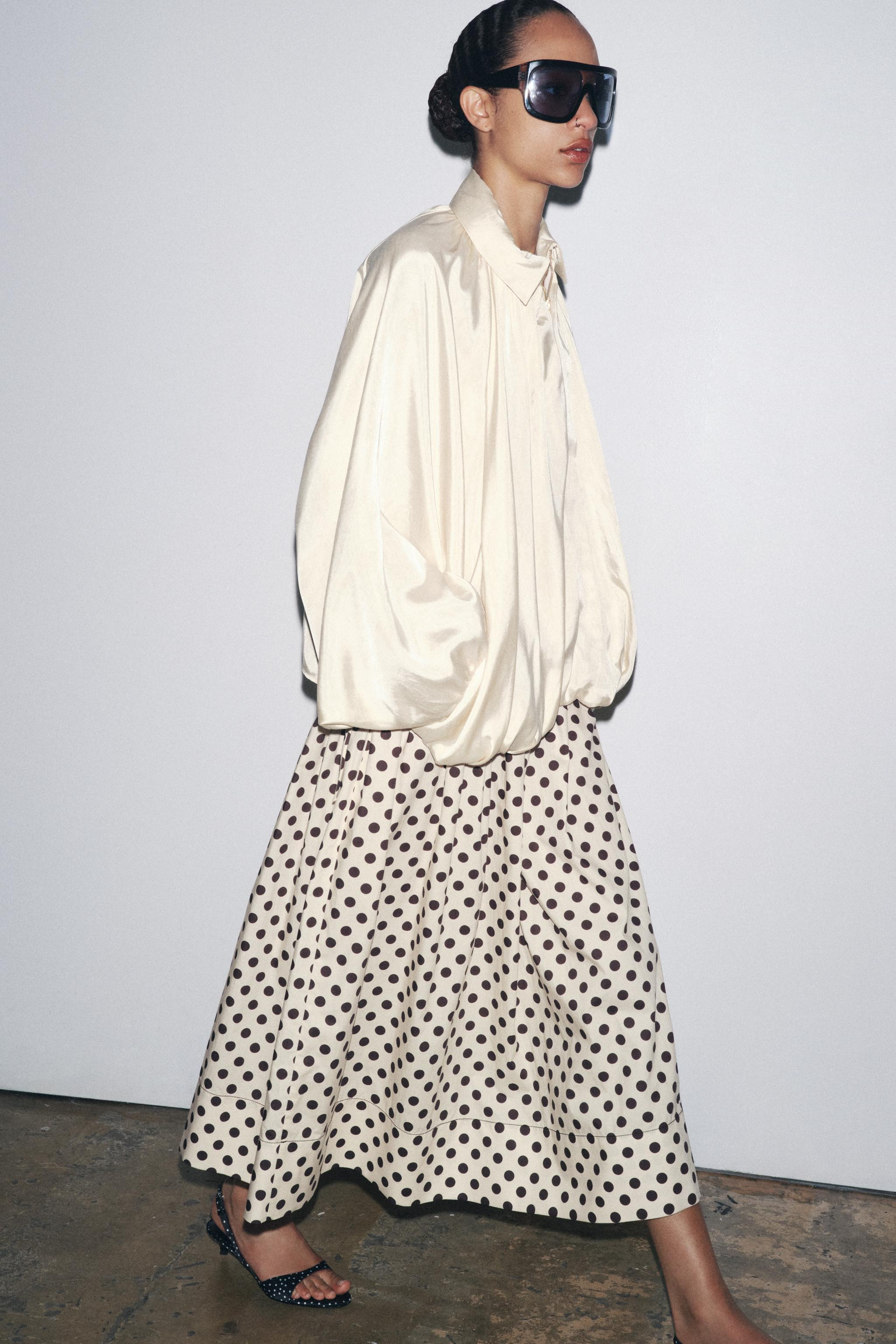 ZW COLLECTION POLKA DOT MIDI SKIRT | Zara US