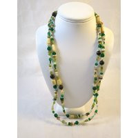 Long Rope Necklace Green Mixed Beads 56 Inches 1960's Vintage Bohemian Style Glass + Lightweight Mid Century Fashion | Etsy (US)