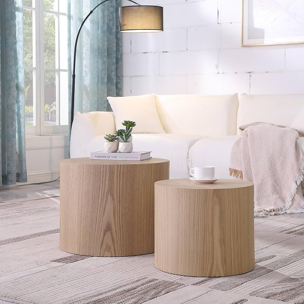 WILLIAMSPACE Nesting Coffee Table Set of 2, Round Wooden Coffee Tables Circle Modern Table for Sm... | Amazon (US)